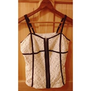 Beige Eyelet Lace Zip Corset Tank Top
